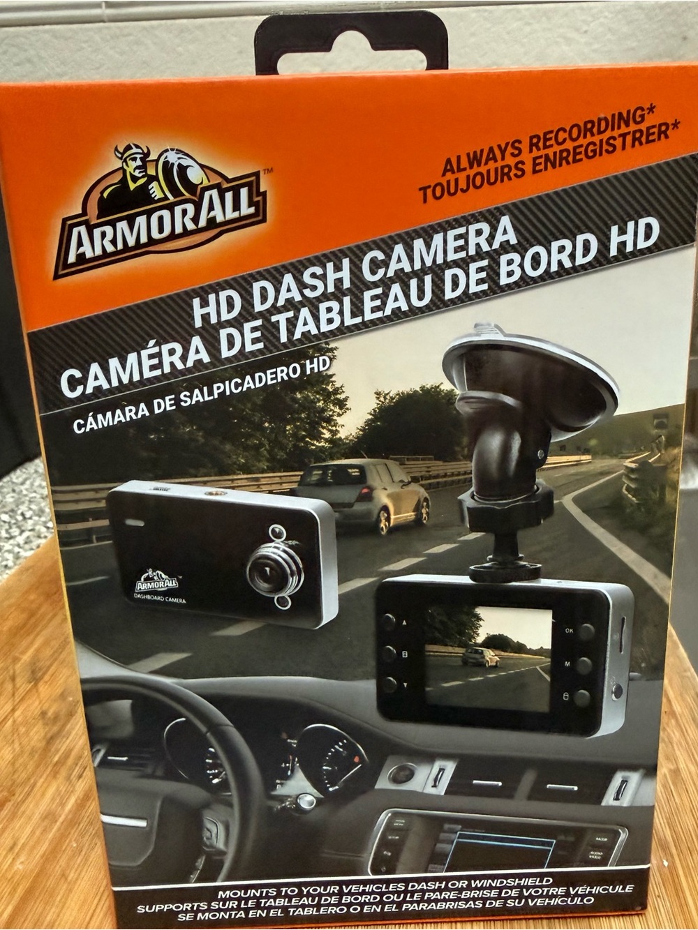 Armor All HD Dash Camera Black Silver Always Recording Dash Windshield 90* Angle